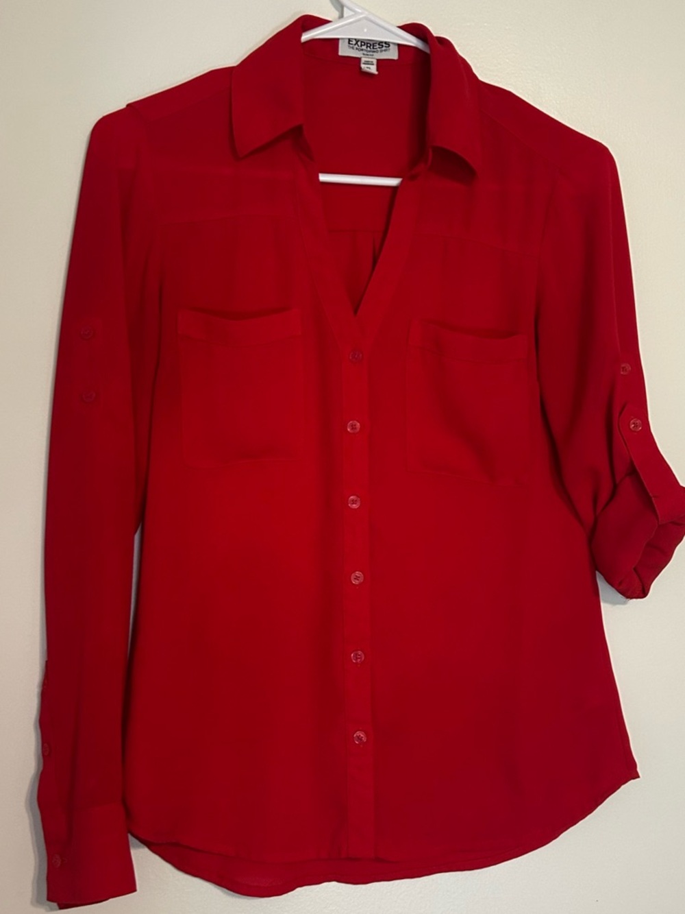 Express Women's Portofino Slim Fit XS Red Button-Up Blouse